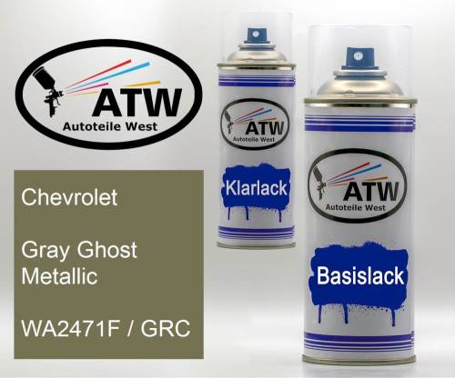 Chevrolet, Gray Ghost Metallic, WA2471F / GRC: 400ml Sprühdose + 400ml Klarlack - Set, von ATW Autoteile West.